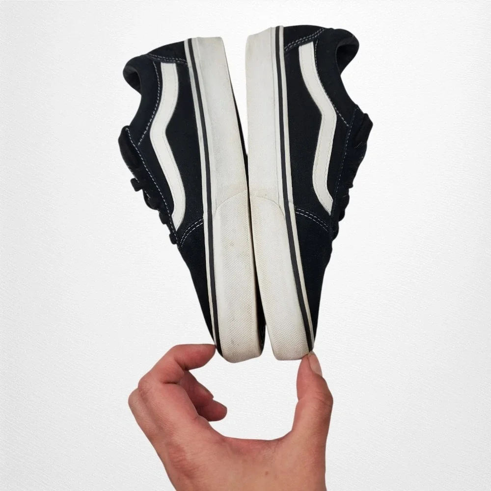 Vans Ward Low Top Sneakers Black White Suede Canvas Skate Shoes Womens 7